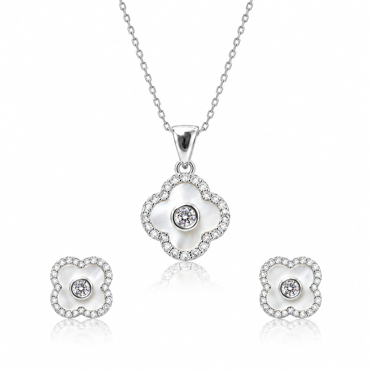 Silver Snow Clover Necklace