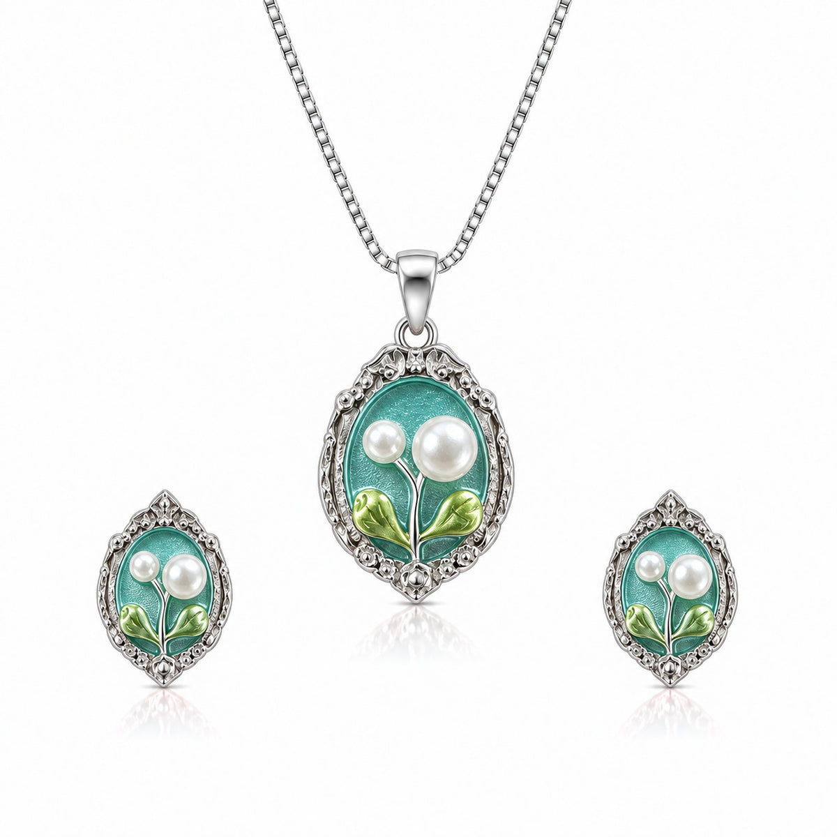 Pearl Sprout Silver Necklace Set