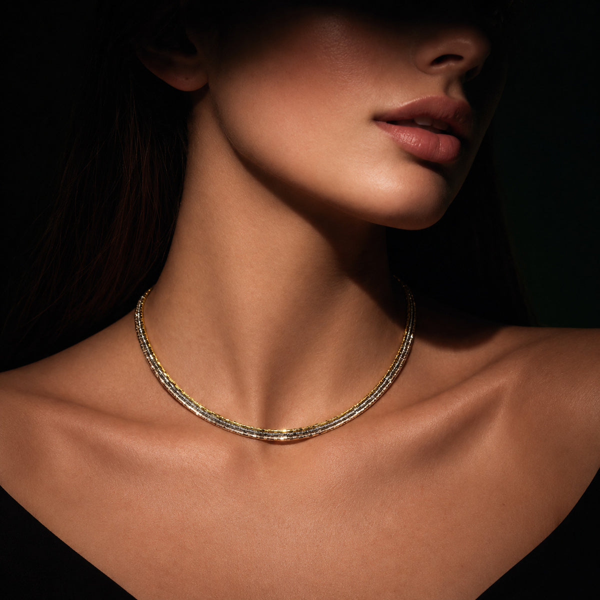 Hat Trick Necklace model closeup