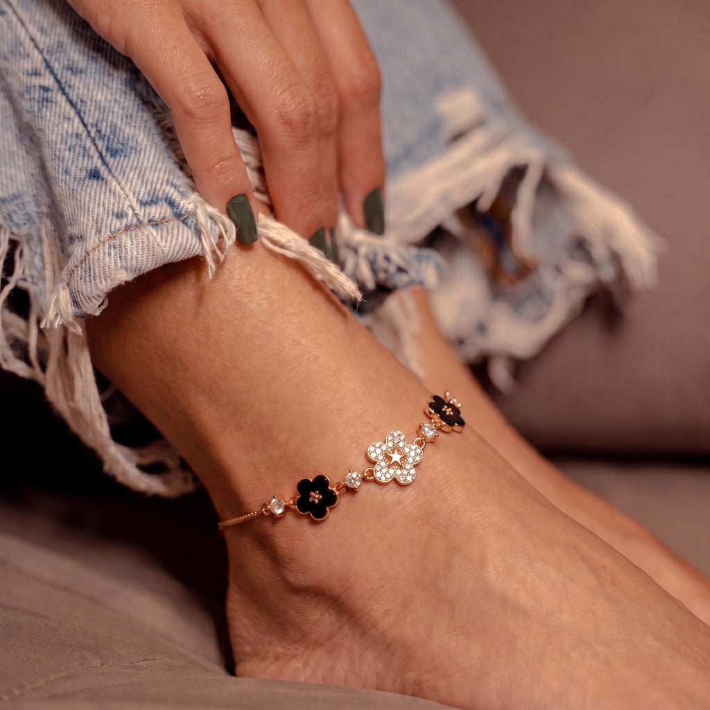Rosé Bloom Trio Anklet